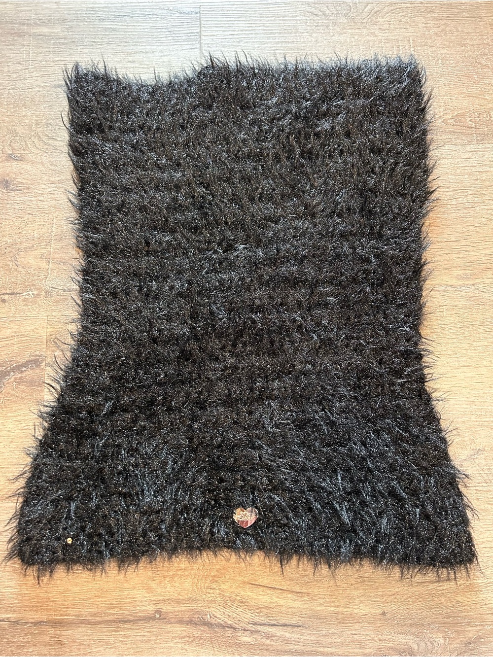 Betsey Johnson Scarf Womens One Size Black Faux Fur Infinity Sequin Charm